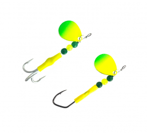 4 Silver Lacquered Olympic Neon Green Gen One Dirty Troll Elite Salmon,  Trout and Steelhead Trolling Spinner - Stone Cold Fishing Beads
