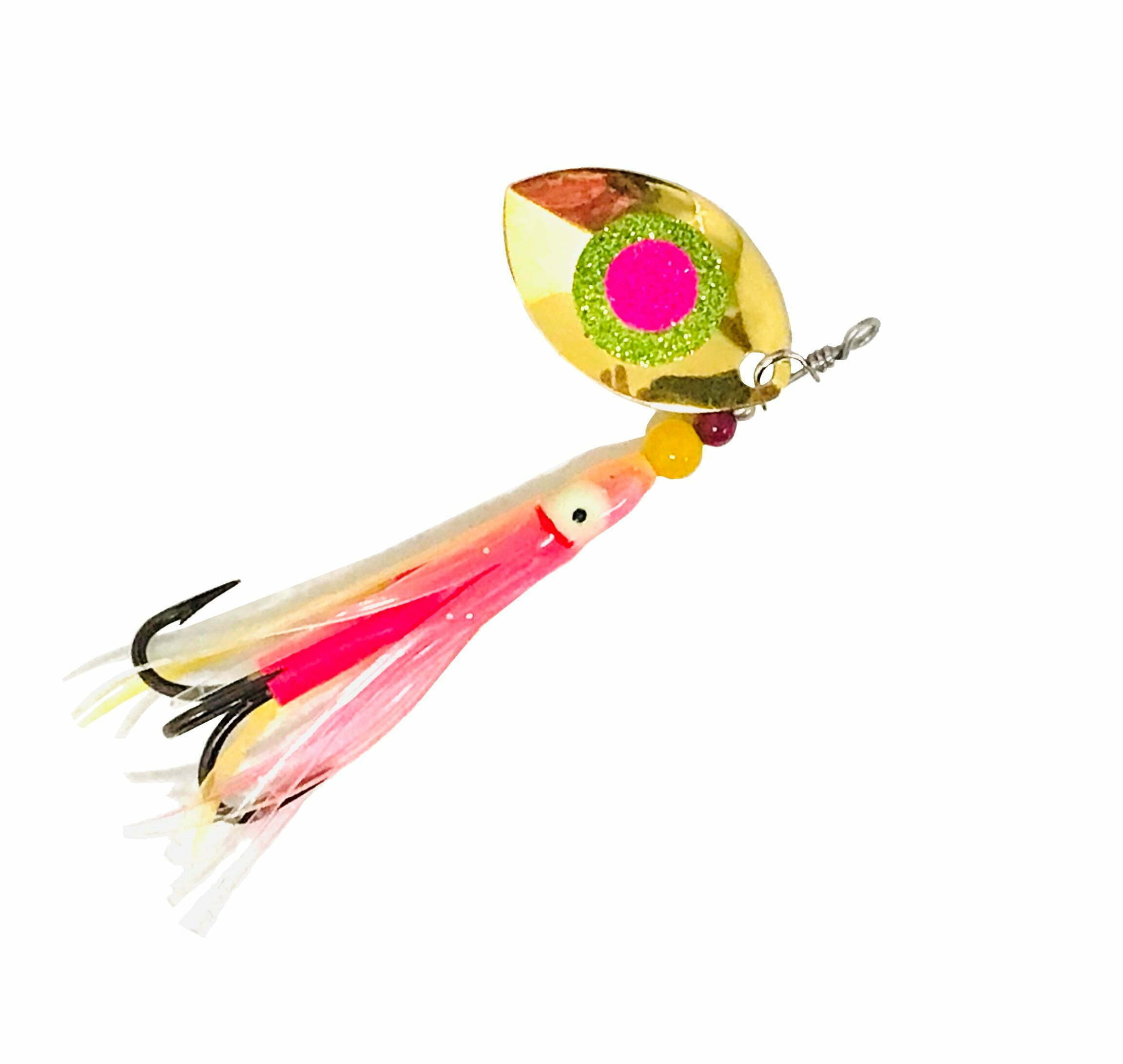 #4 Gold Plated HyperVis Cascade Golden Glow Squidy Dirty Troll Elite  Trolling Spinners for salmon, trout and steelhead